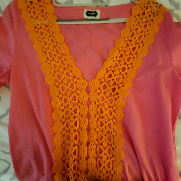 Mud Pie Women's Swimsuit Cover Up Pink/Orange Embroidered Accents NWOT Sz Small - Picture 5 of 6